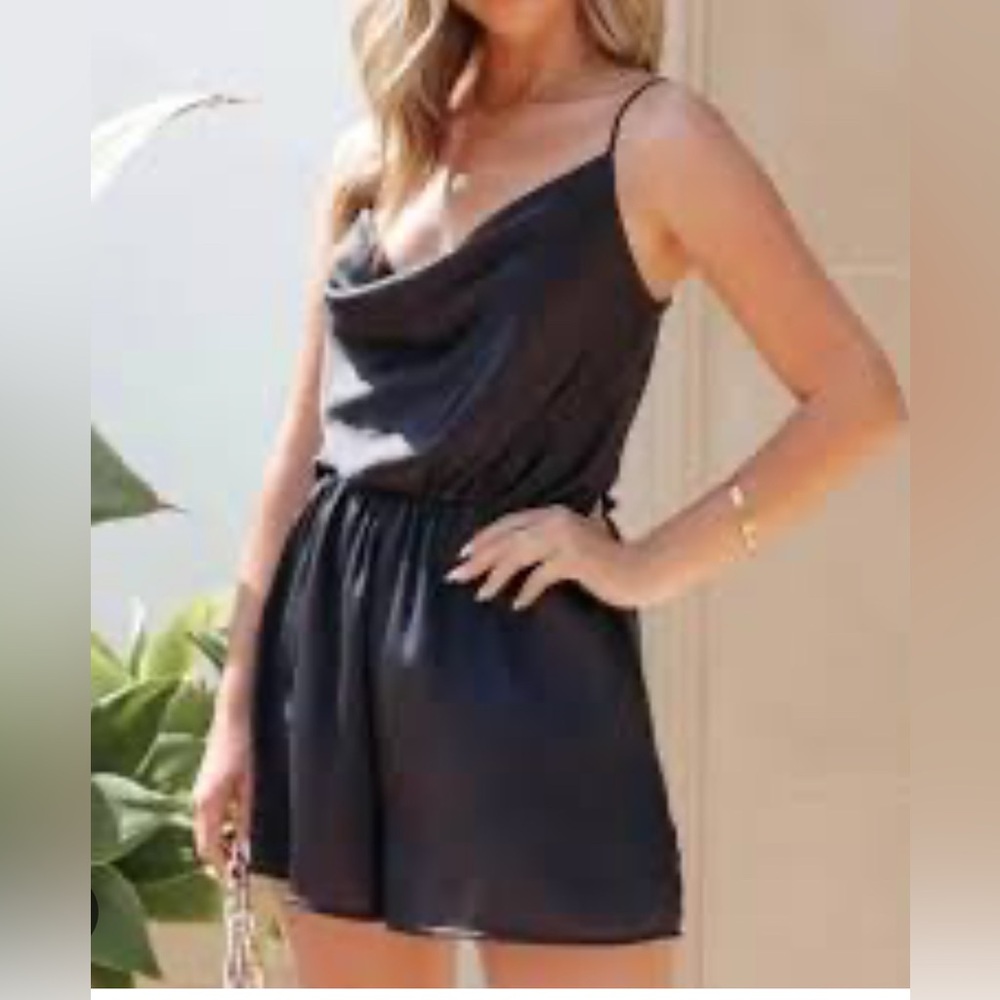 Vici Black Draped Neck Romper NWT